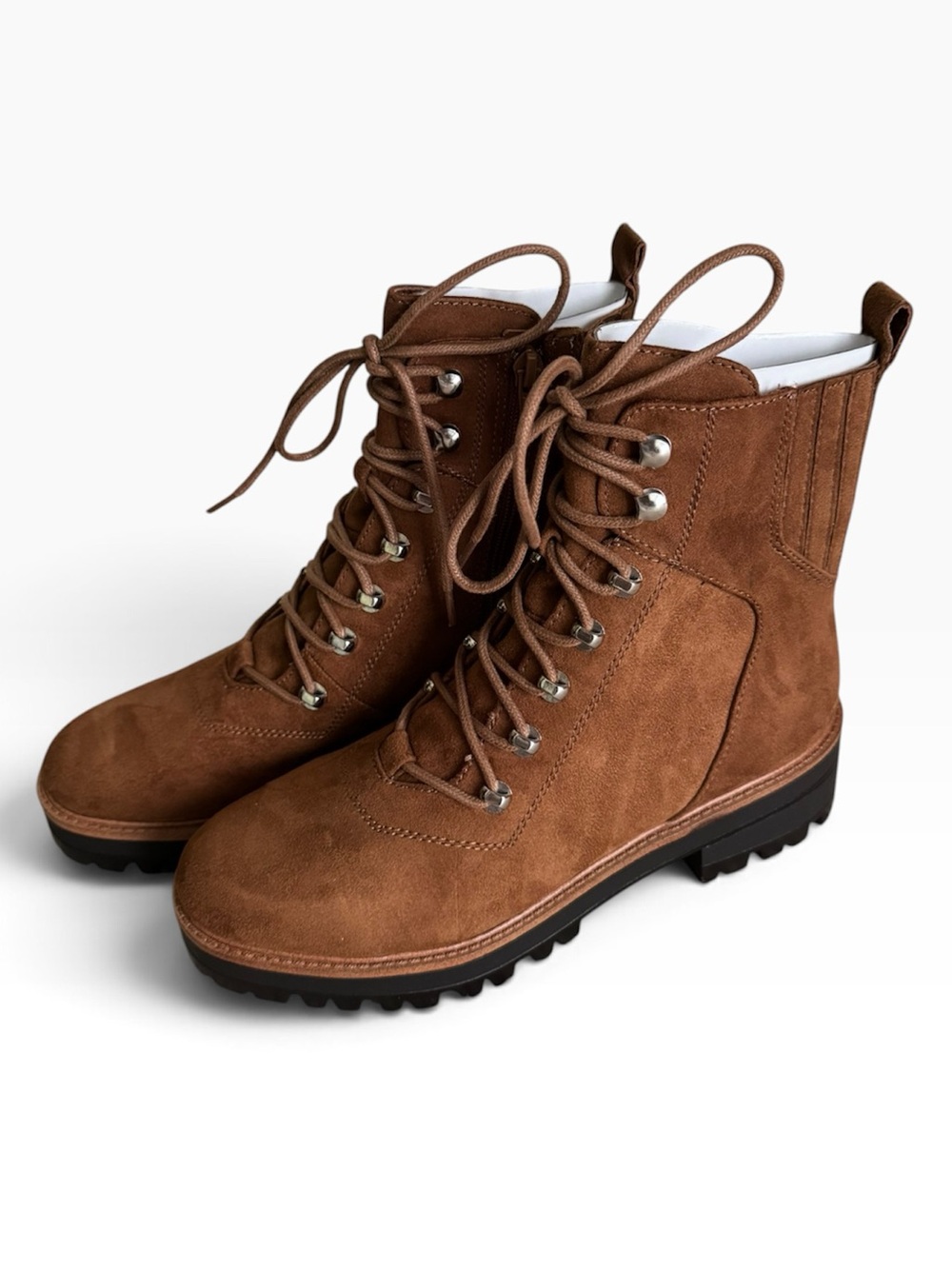 Nine West Medium Brown Lace Up Ankle Combat Boots Size 8 Brand New In Box
